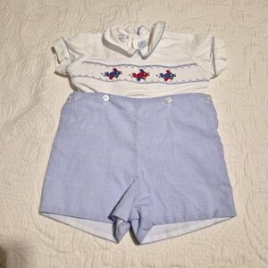 Vive La Fete boys size 9 months airplane smocked romper EUC